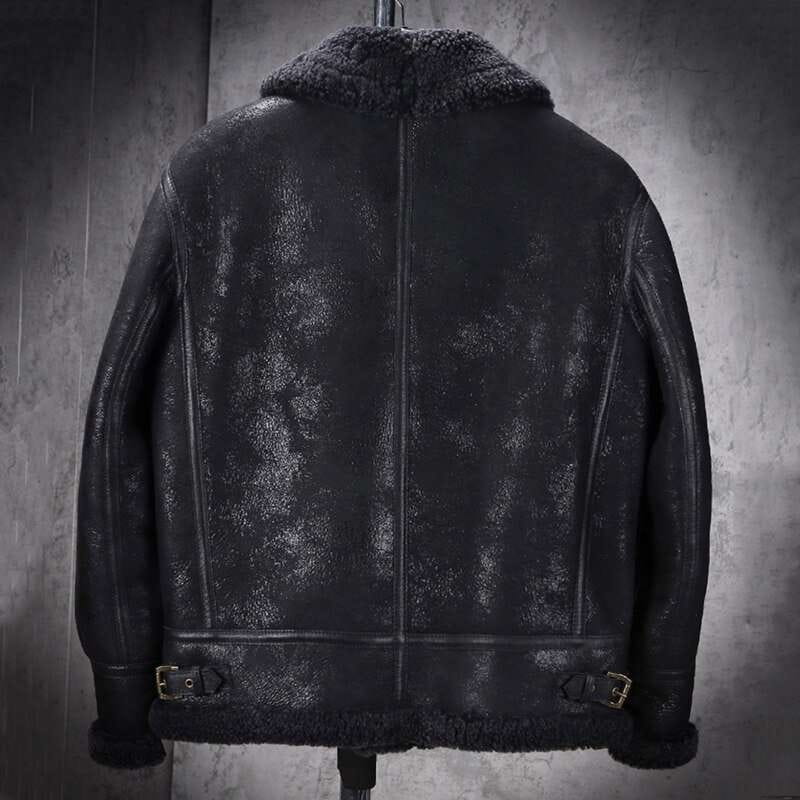 Men's Black B3 Shearling Aviator Leather Jacket - Arcane Fox