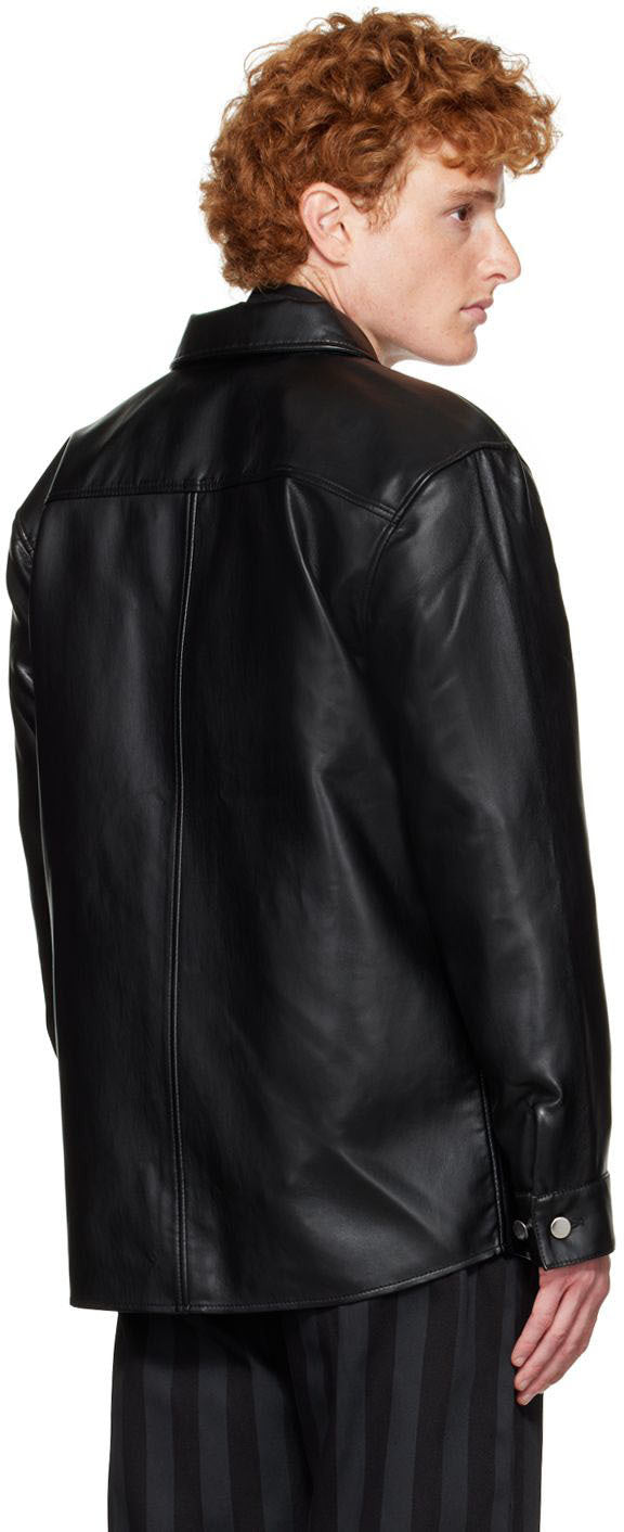 Men's Black Biker Leather Shirt In Full Sleeve