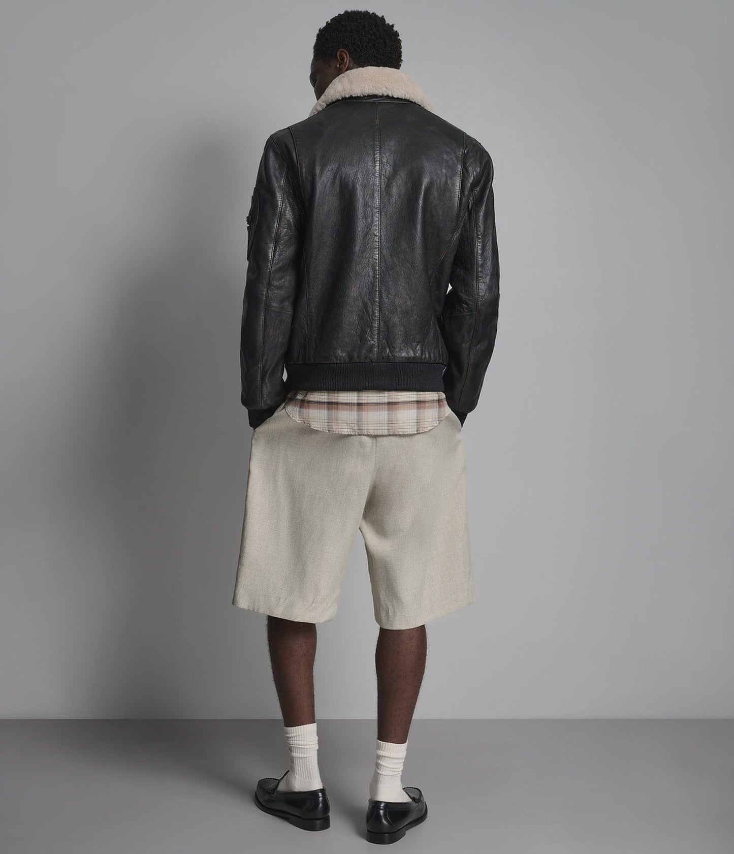Men's Black Bomber Shearling Leather Jacket - Arcane Fox