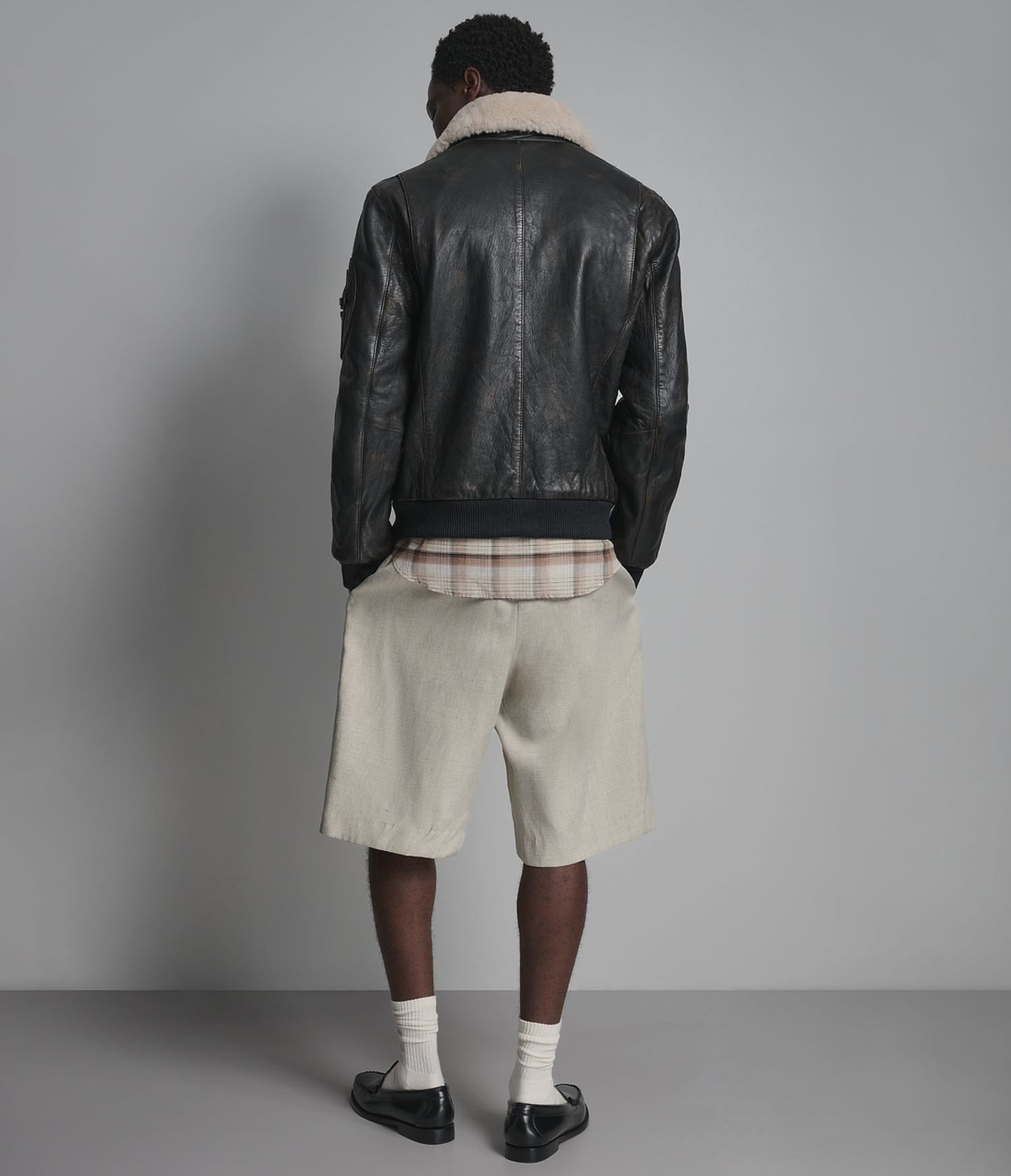 Men's Black Bomber Shearling Leather Jacket - Arcane Fox