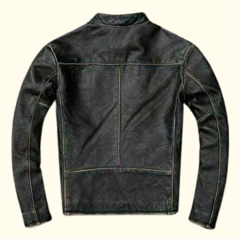 Men's Black Cafe Racer Distressed Leather Jacket
