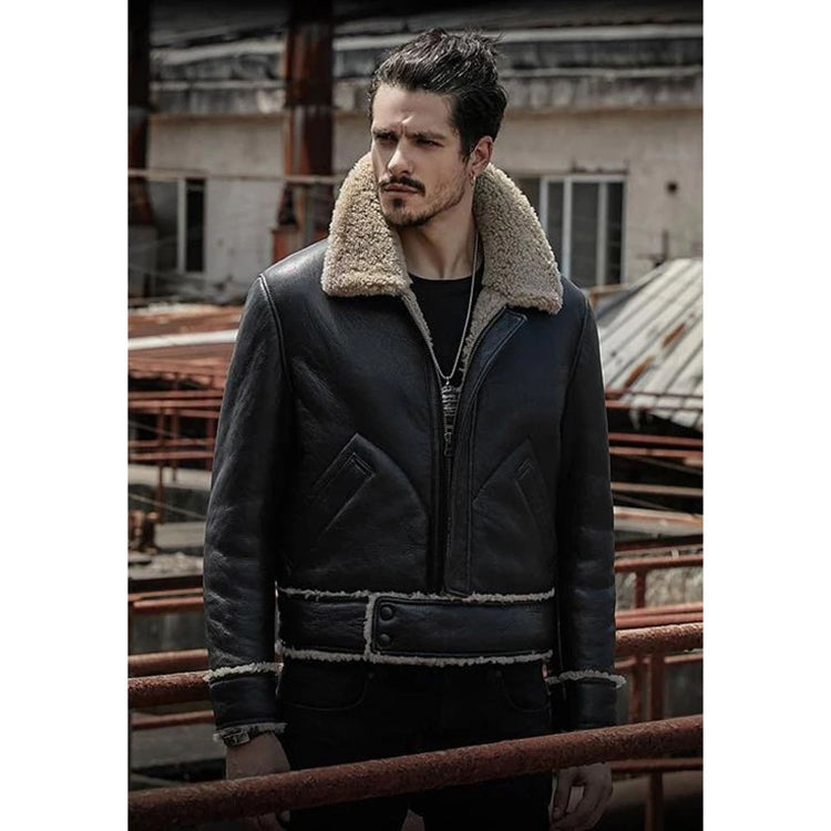 Men's Black Fur Biker Leather Jacket