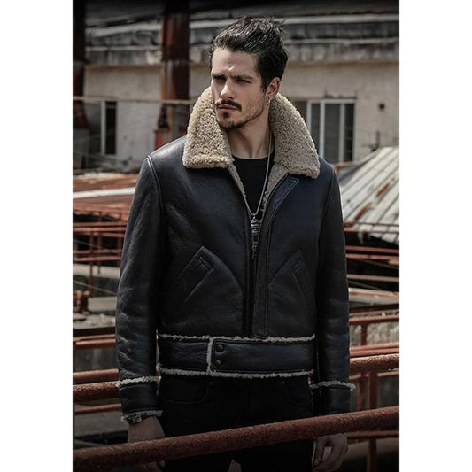 Men's Black Fur Biker Leather Jacket