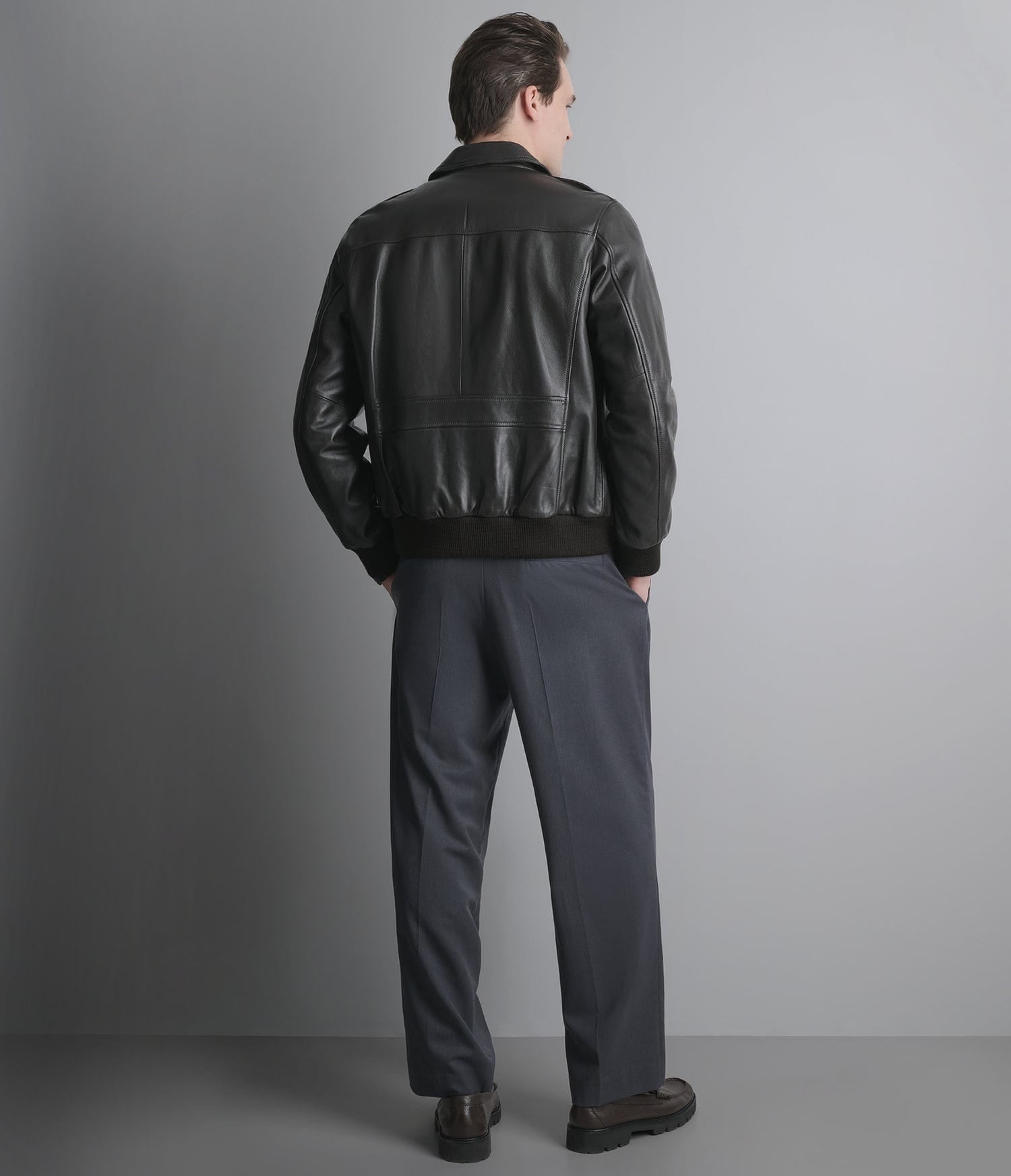 Men's Black Harrington Bomber Leather Jacket - Arcane Fox
