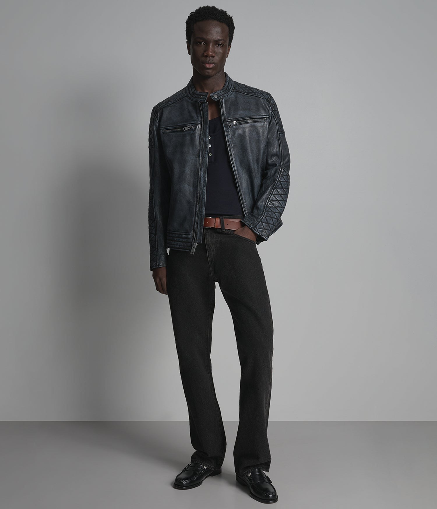 Men's Black Leather Cafe Racer Jacket