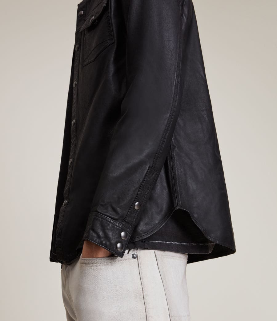 Men's Black Trucker Leather Shirt