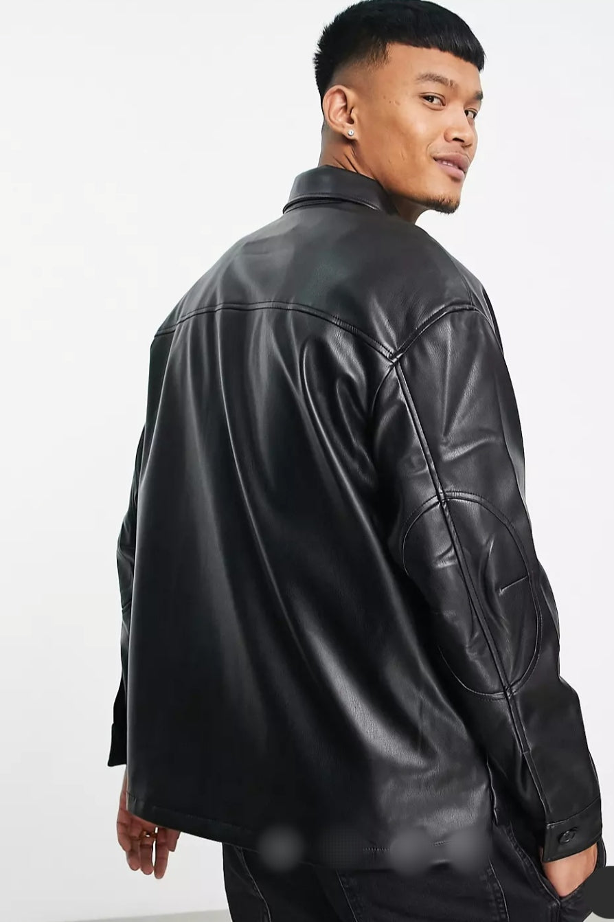 Men's Black Leather Shirt In Full Sleeve