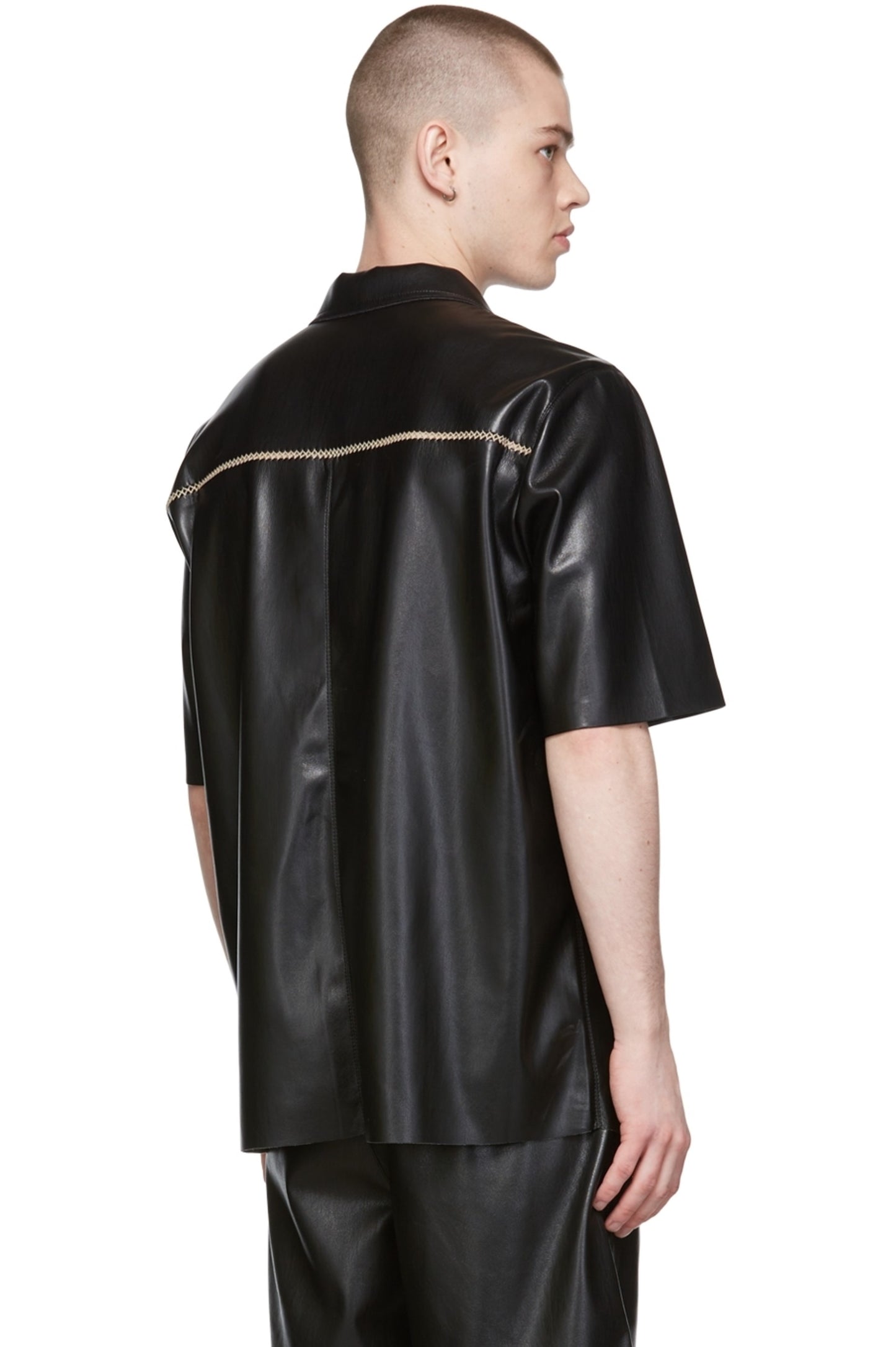 Men's Black Leather Shirt In Half Sleeve