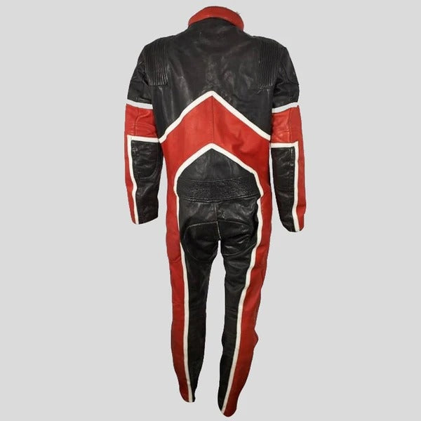 Men's Black & Red Biker Leather Jumpsuit