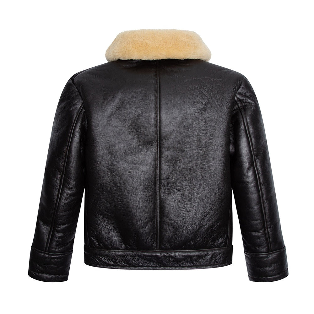 Men's Black Shearling Aviator Fur Leather Jacket