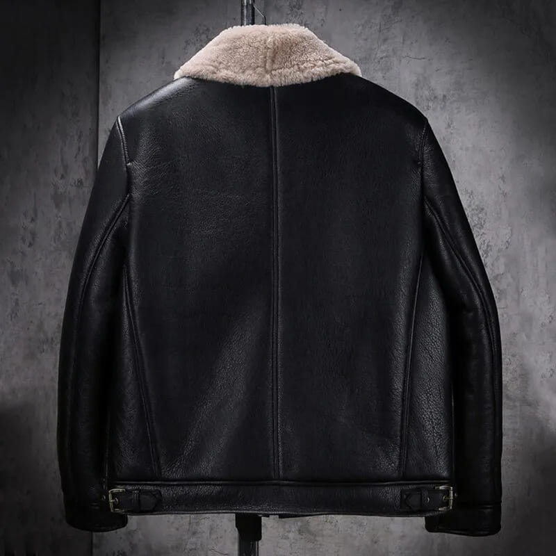 Men's Black Shearling Aviator Leather Jacket - Arcane Fox