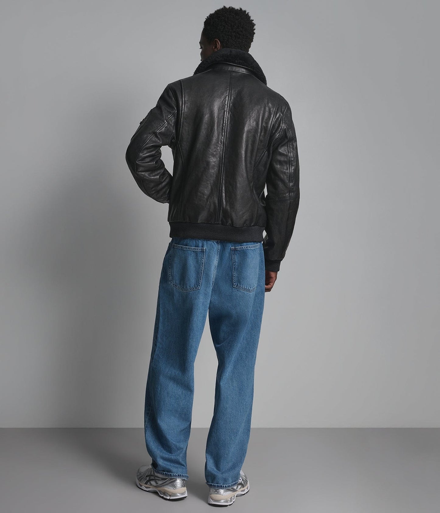 Men's Black Shearling Bomber Leather Jacket - Arcane Fox