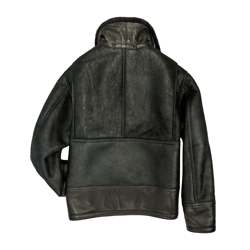 Men's Black Sheepskin Fur Aviator Leather Jacket
