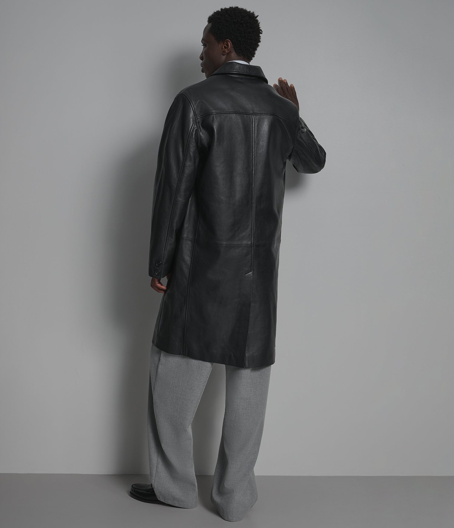 Men's Black Trench Leather Coat - Arcane Fox