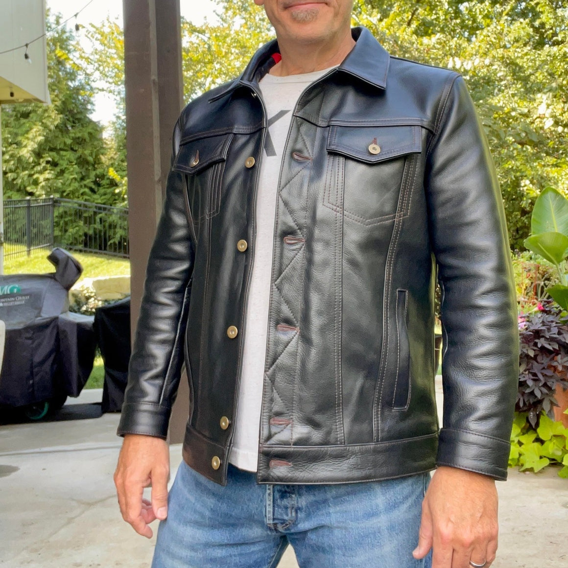 Men's Black Trucker Leather Jacket