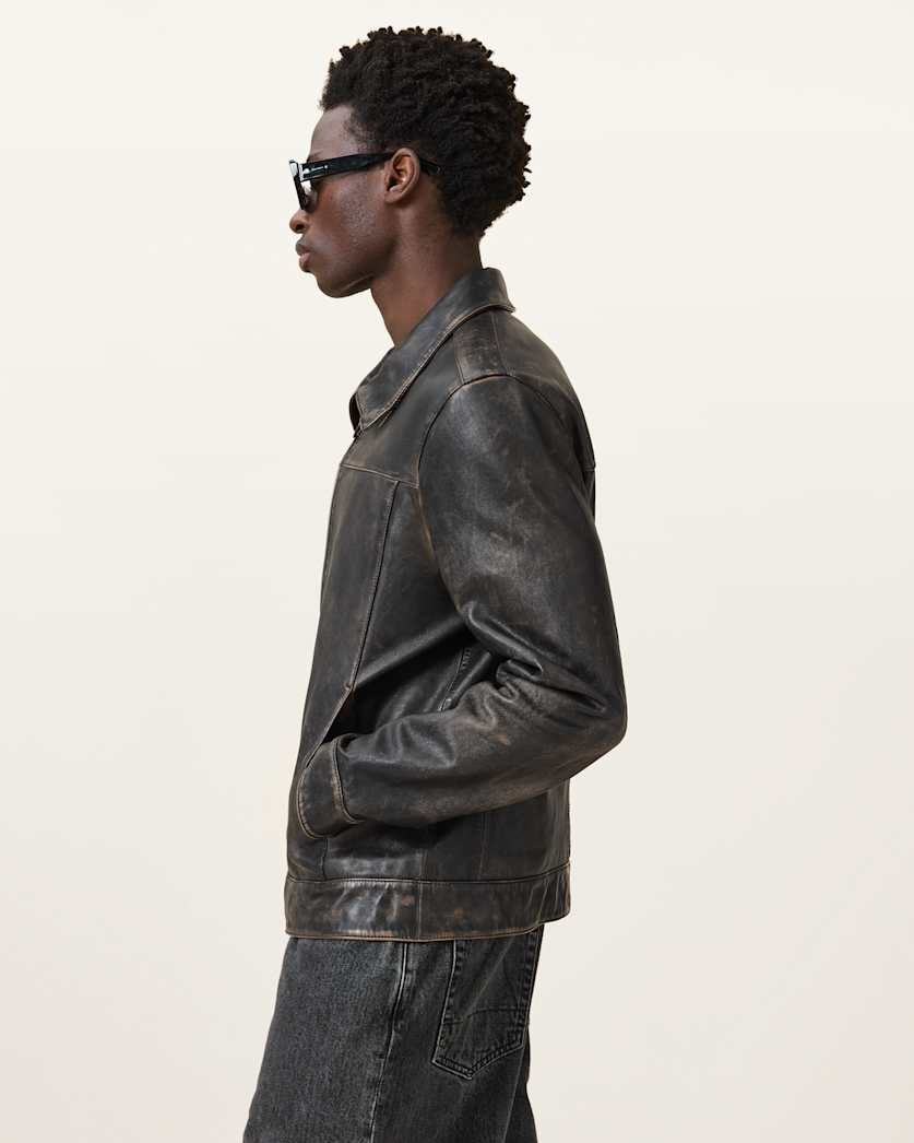 Men's Black Vintage Distressed Leather Jacket