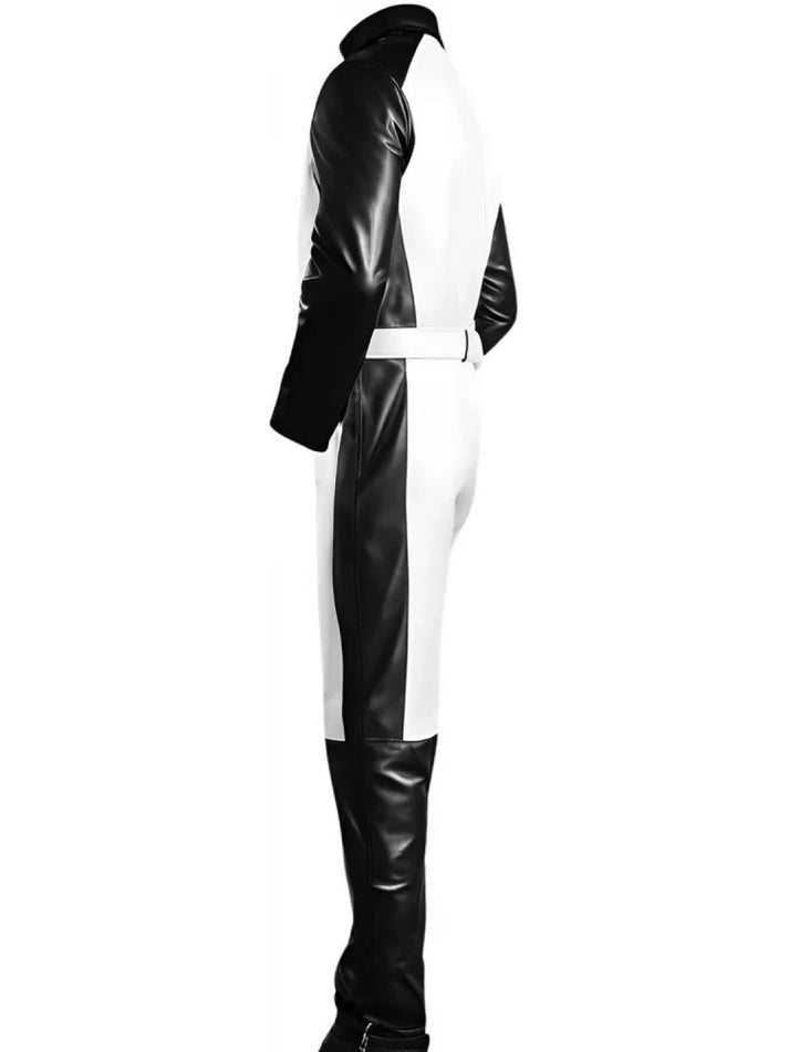Men's Black & White Biker Leather Jumpsuit