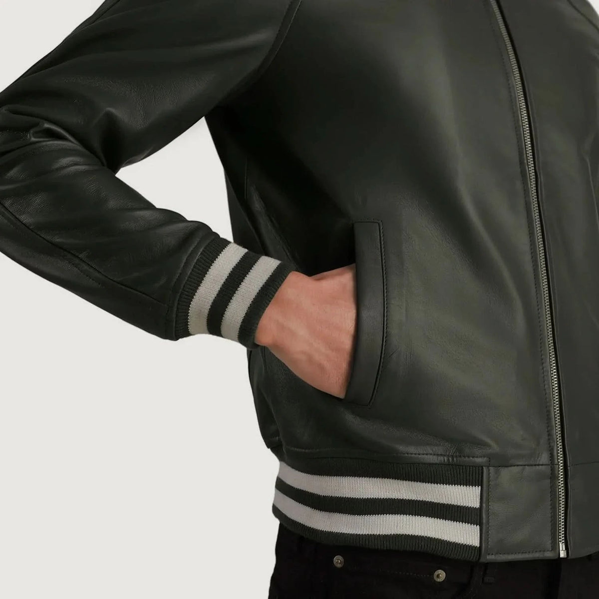 Men's Bomber Dark Green Leather Jacket