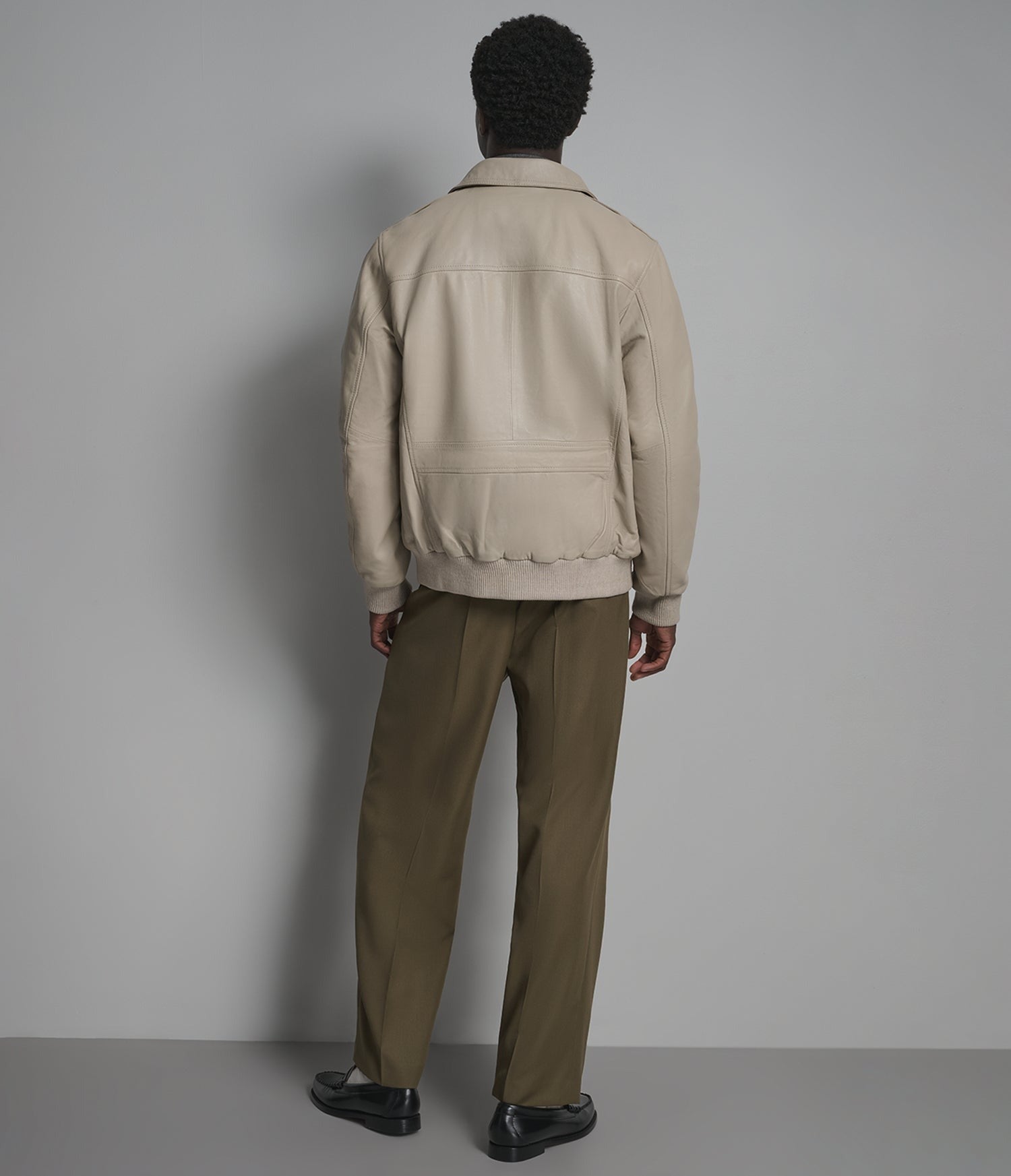 Men's Bomber Harrington Leather Jacket In Off White