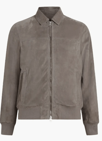 Men's Bomber Suede Leather Jacket In Gray