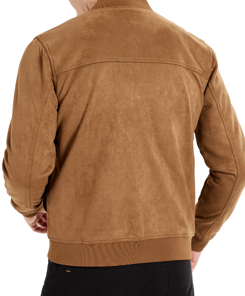 Men's Bomber Suede Leather Jacket In Tan Brown