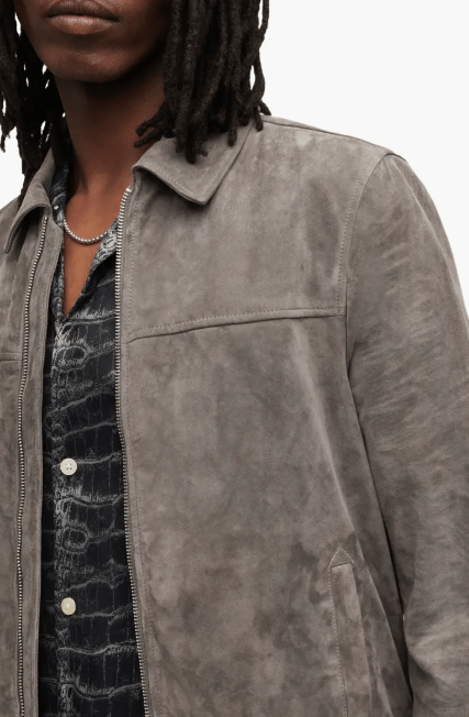 Men's Bomber Suede Leather Jacket In Gray