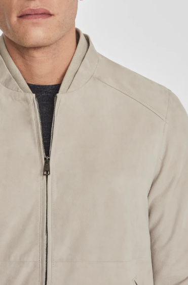 Men's Bomber Suede Leather Jacket In Off White