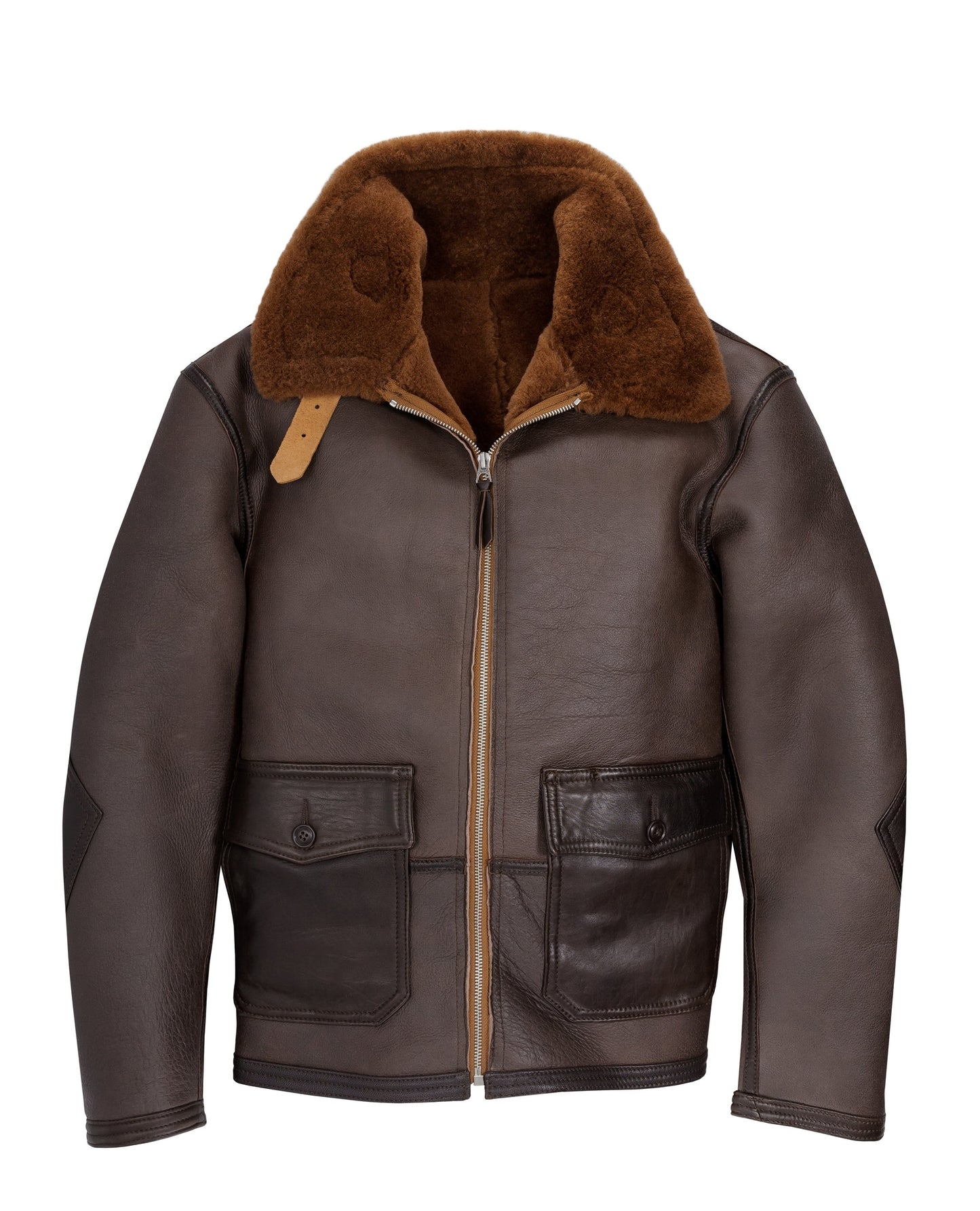 Men's Brown Fur Aviator Leather Jacket
