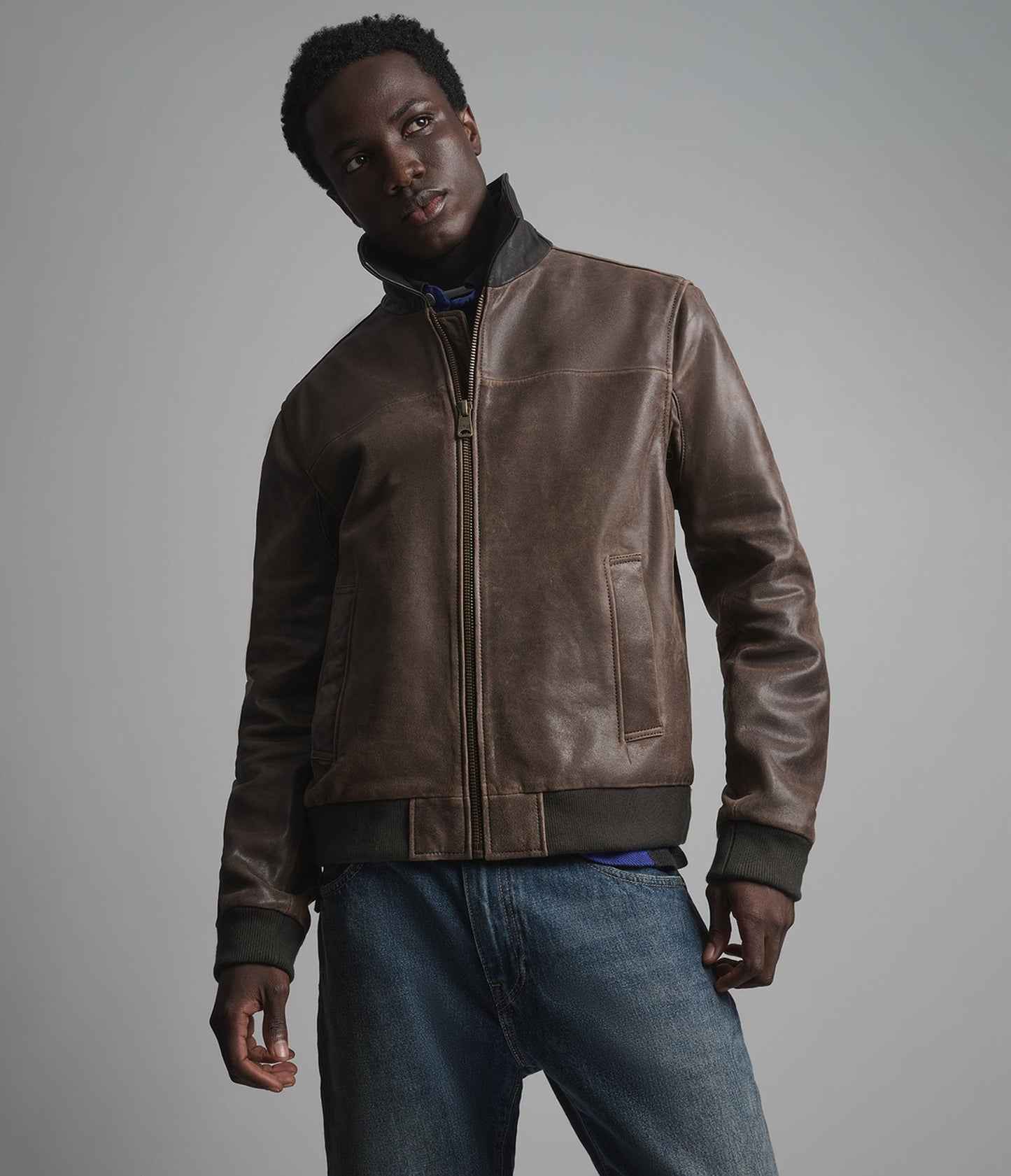 Men's Brown Bomber Leather Jacket