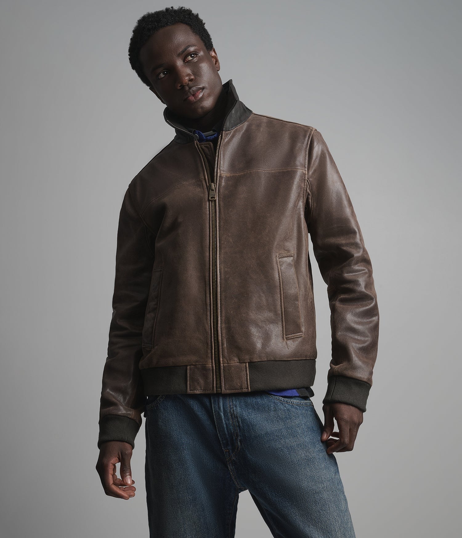 Men's Brown Bomber Leather Jacket