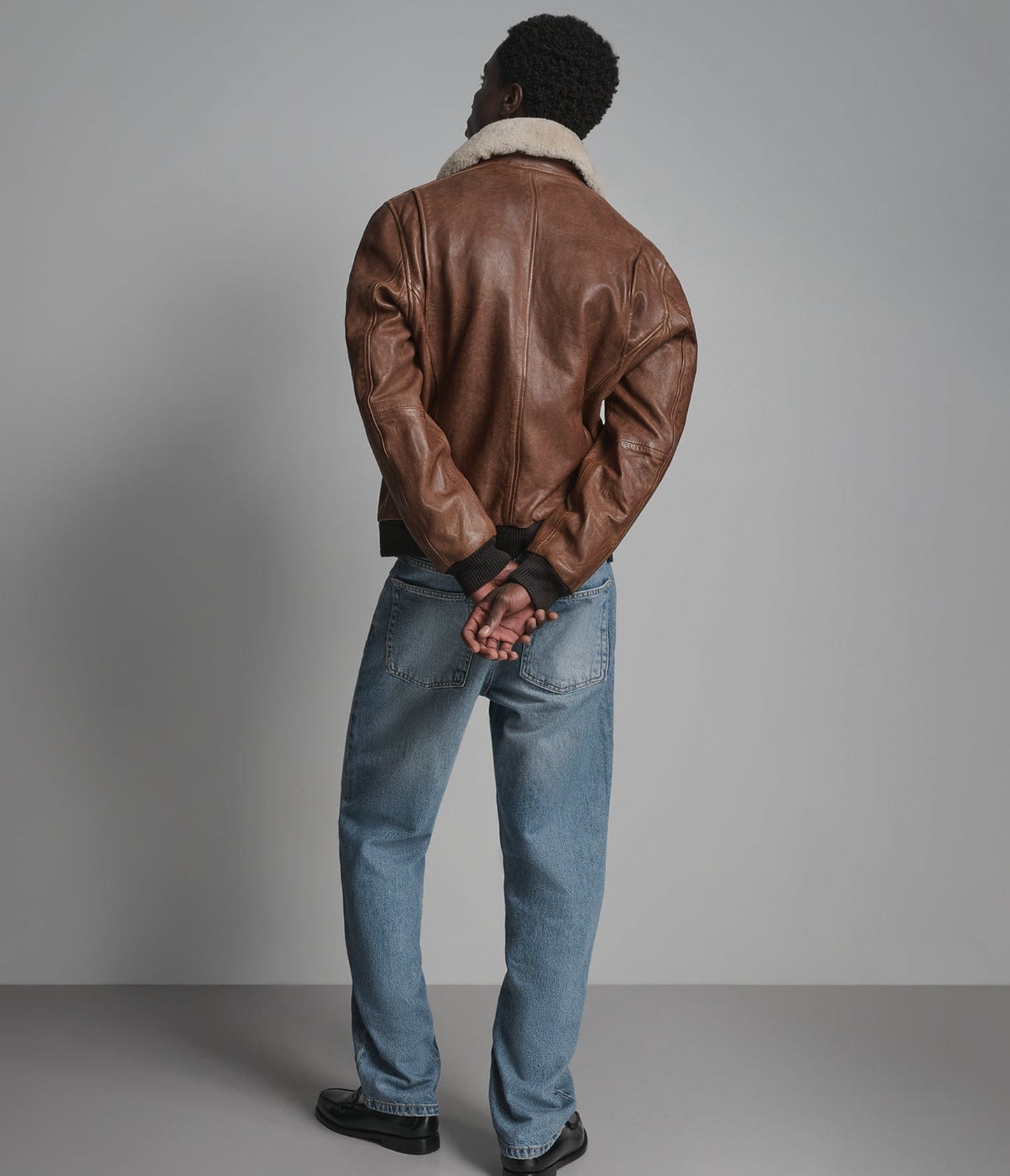 Men's Brown Bomber Shearling Leather Jacket - Arcane Fox