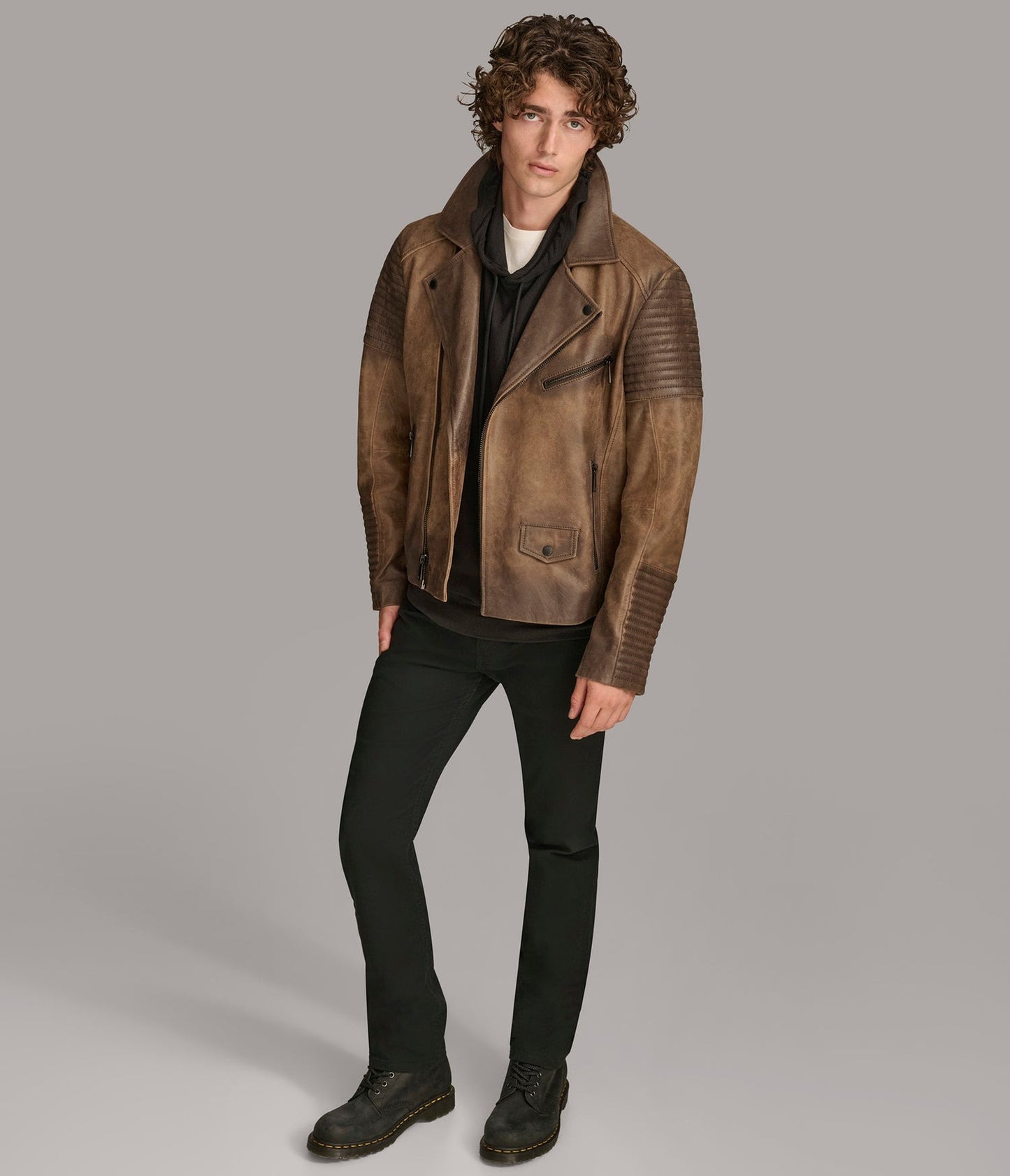 Men's Brown Cafe Racer Distressed Leather Jacket