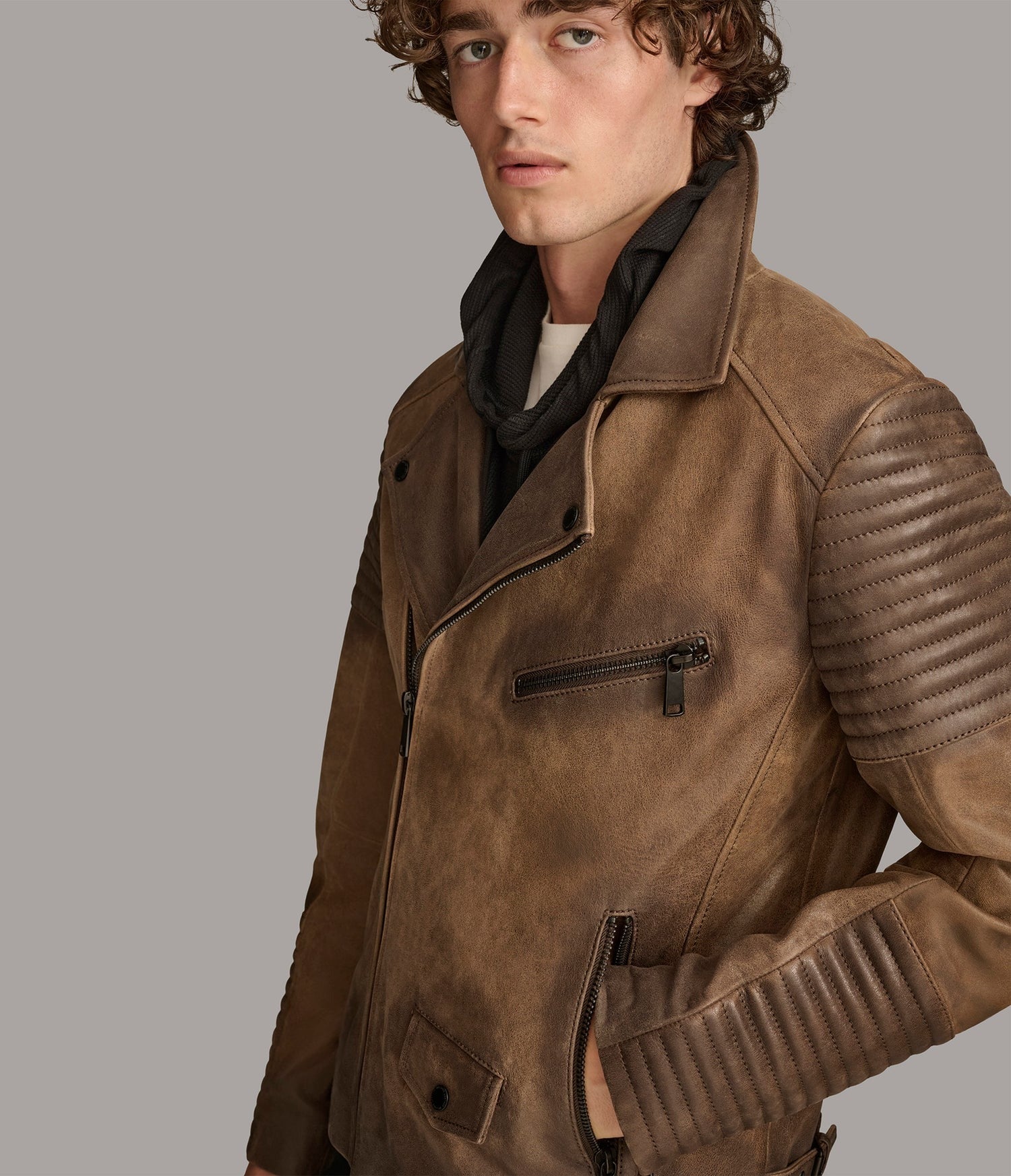Men's Brown Cafe Racer Distressed Leather Jacket