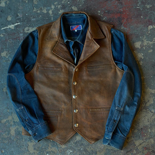 Men's Brown Distressed Leather Biker Vest