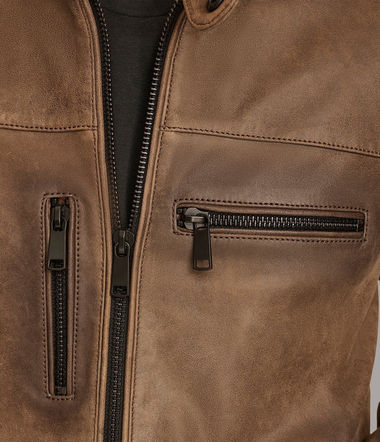 Men's Brown Distressed Motorcycle Leather Jacket