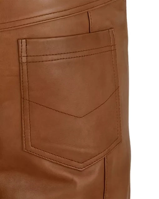 Men's Brown Leather Motorcycle Pant