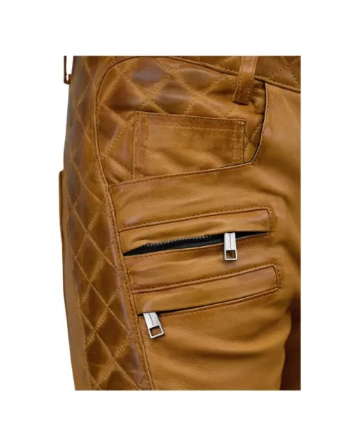 Men's Brown Quilted Leather Pant