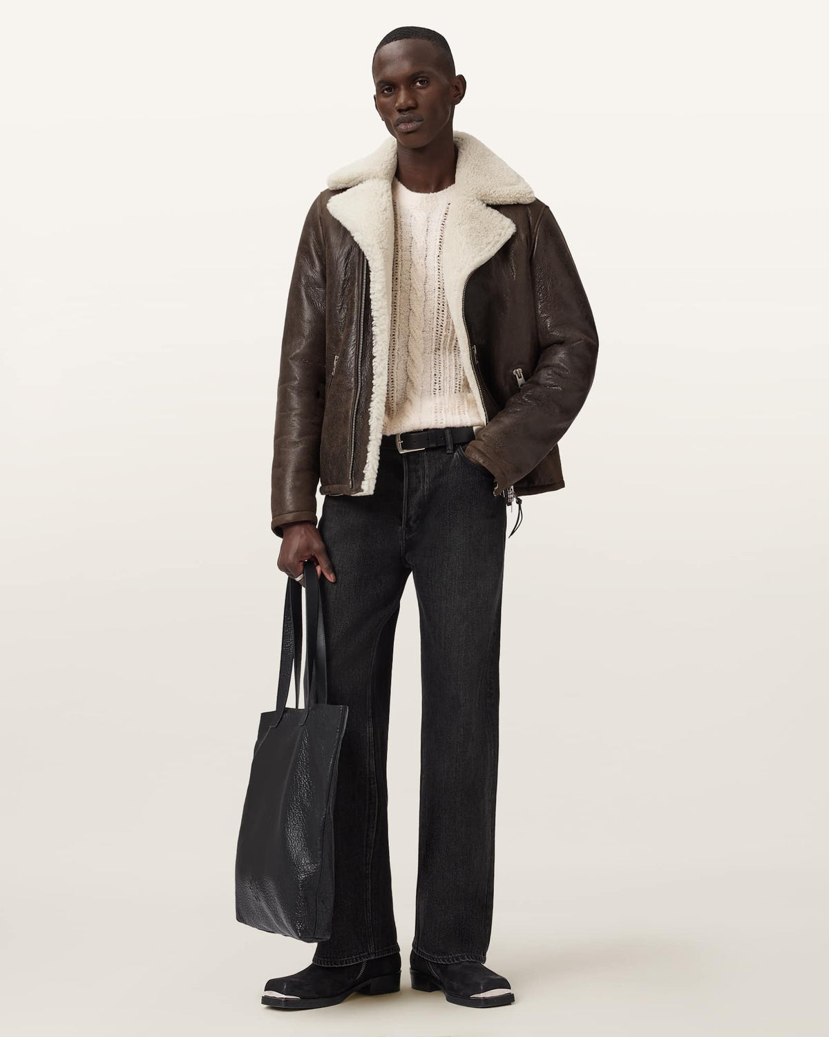 Men's Brown Shearling Aviator Leather Jacket-arcane-fox