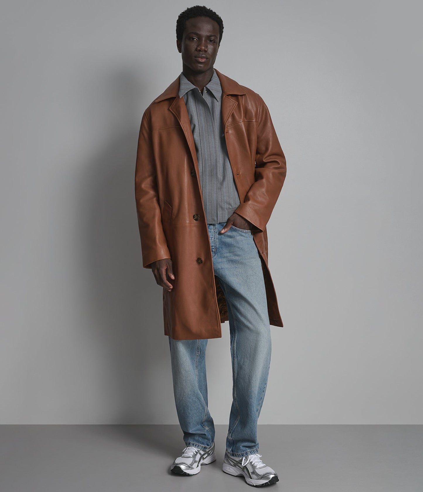 Men's Brown Trench Leather Coat - Arcane Fox