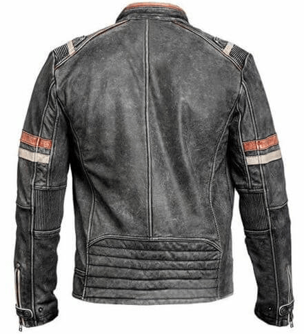Men's Cafe Racer Distressed Leather Jacket In Black