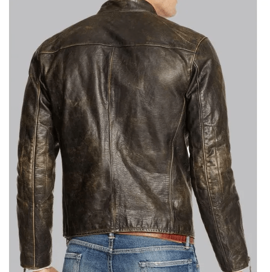 Men's Cafe Racer Leather Vintage Jacket In Brown