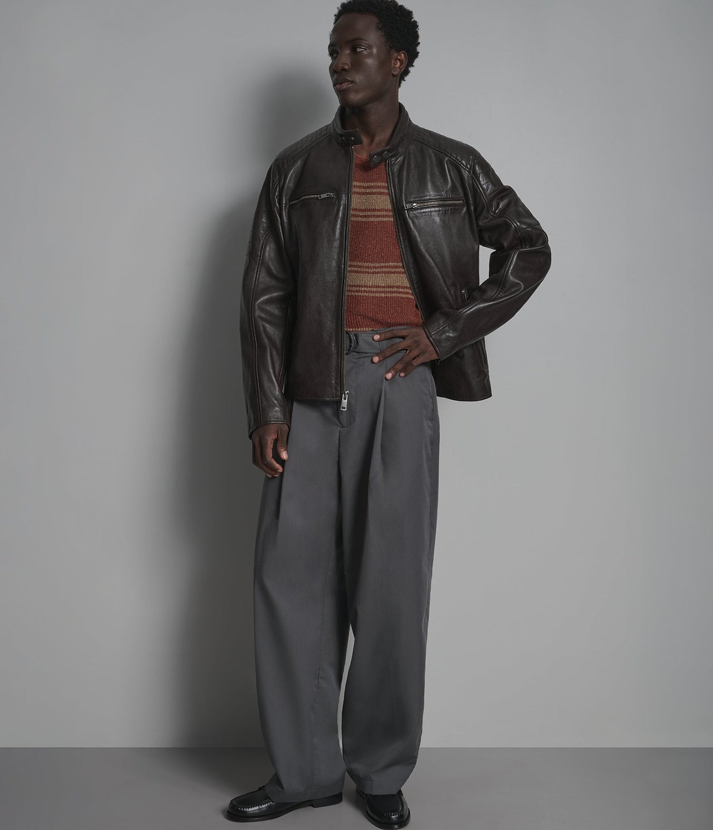 Men's Chocolate Brown Cafe Racer Leather Jacket
