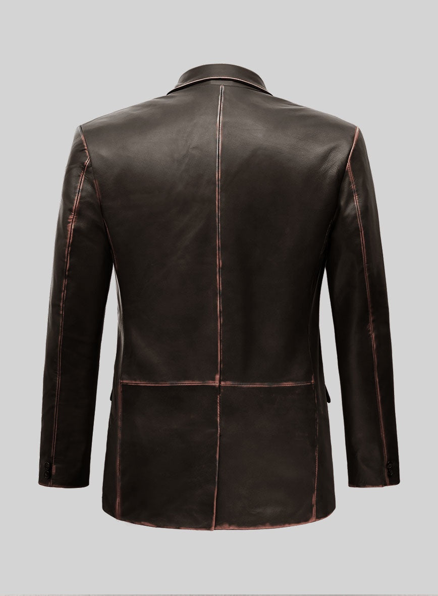 Men's Chocolate Brown Distressed Leather Blazer