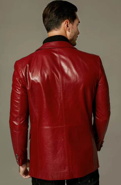 Men's Classic Leather Blazer In Red