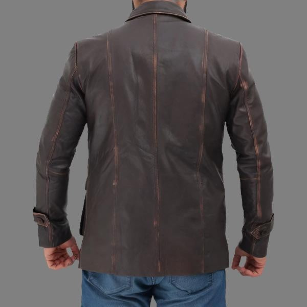 Men's Coffee Brown Distressed Vintage Leather Jacket