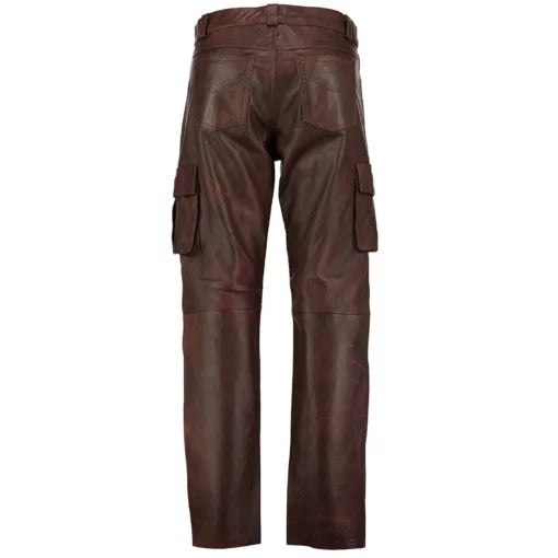 Men's Coffee Brown Leather Cargo Pant