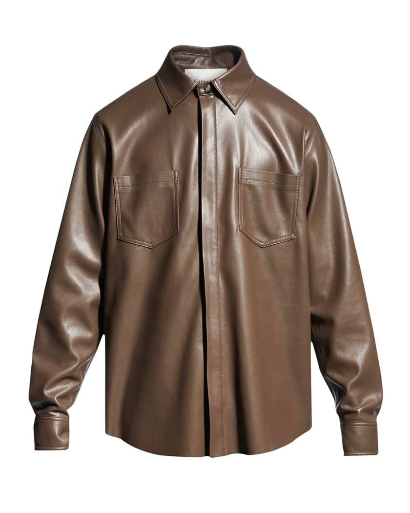 Men's Coffee Brown Leather Shirt In Full Sleeve