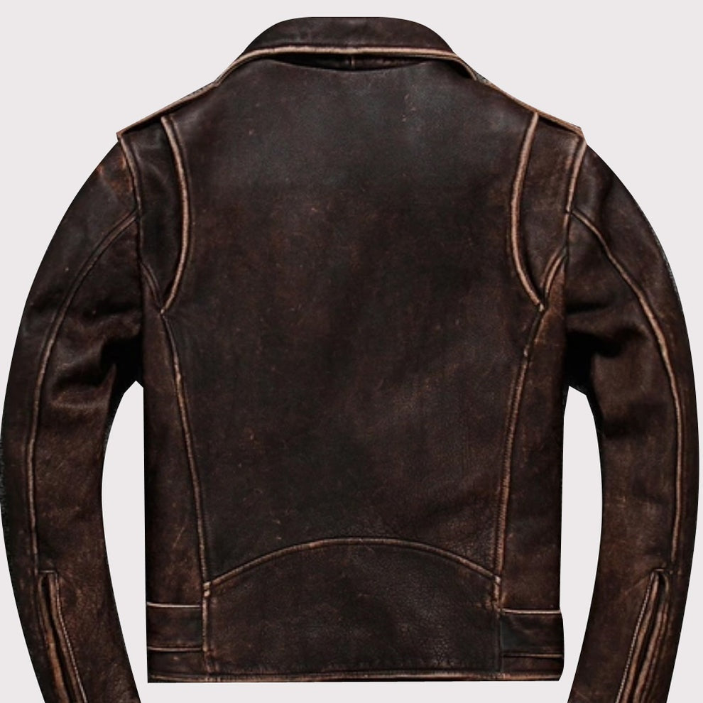 Men's Dark Brown Belted Distressed Biker Leather Jacket