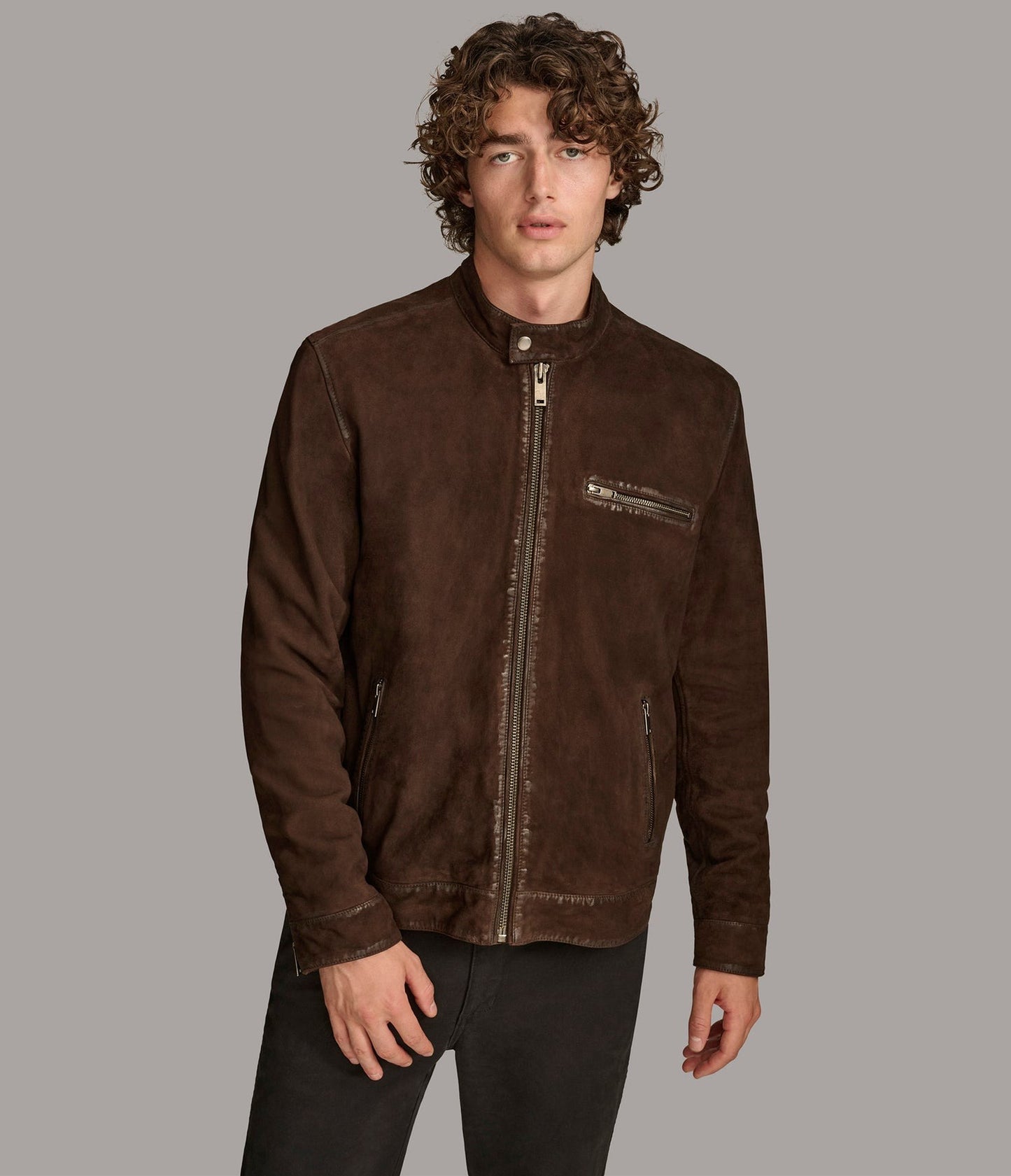 Men's Dark Brown Motorcycle Suede Leather Jacket