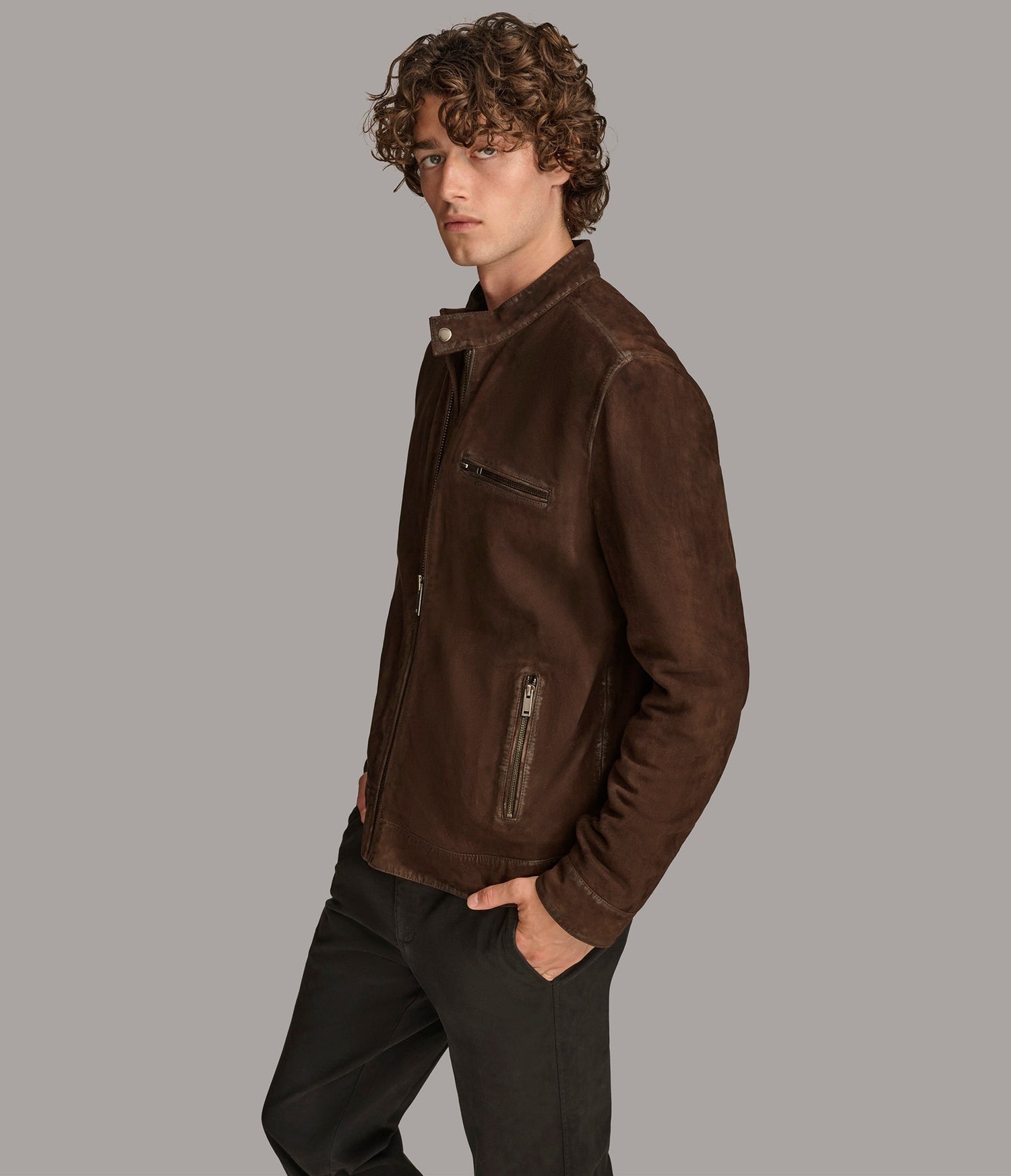 Men's Dark Brown Motorcycle Suede Leather Jacket